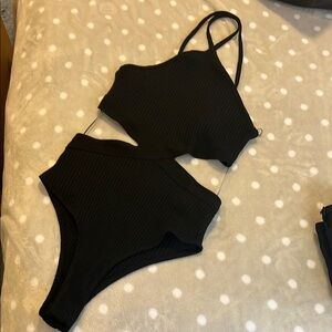 Zara Black Ribbed Bodysuit